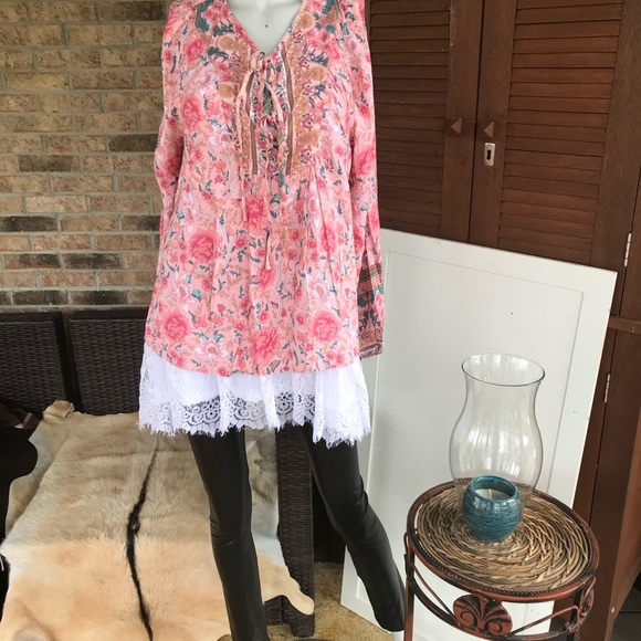 Pink Boho Festival Flowy Floral Blouse - Picture 7 of 8